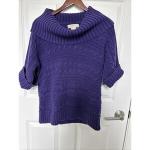 Michael Kors Purple Cowl Neck Short Sleeve Sweater Top Size L